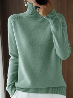Fashion Casual Solid Stand Collar Long Sleeve Regular Knit Sweater - Image 3