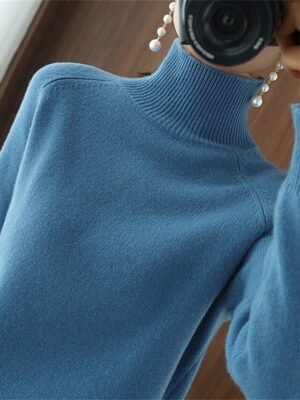 Fashion Casual Solid Stand Collar Long Sleeve Regular Knit Sweater - Image 8