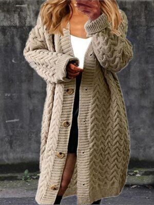 Fashion Casual Solid V Neck Long Sleeve Long Cardigan - Image 1