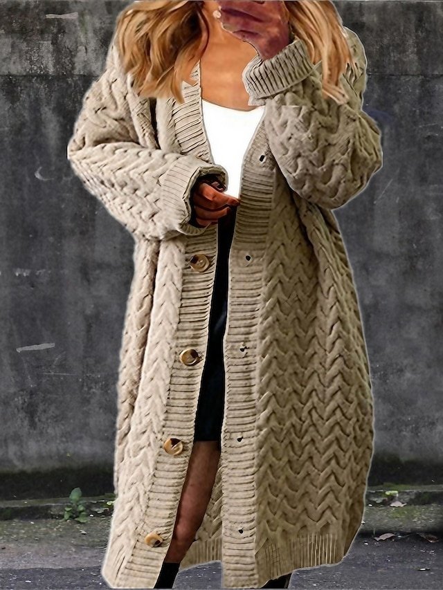 Fashion Casual Solid V Neck Long Sleeve Long Cardigan - Image 1