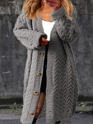 Fashion Casual Solid V Neck Long Sleeve Long Cardigan - Image 4