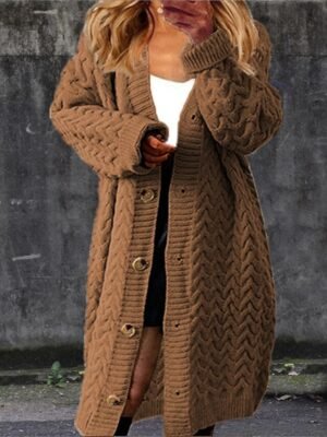 Fashion Casual Solid V Neck Long Sleeve Long Cardigan - Image 5