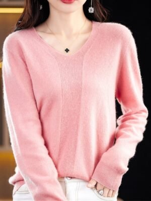 Fashion Casual Solid V Neck Long Sleeve Pullover Jumper - Image 5