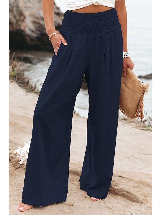 Fashion Casual Wide Leg High Waist Full Length Trousers - Image 1