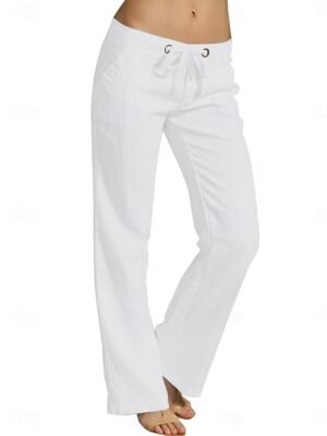 Fashion Casual Wide Leg High Waist Full Length Chinos - Image 2