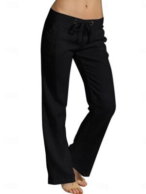 Fashion Casual Wide Leg High Waist Full Length Chinos - Image 3
