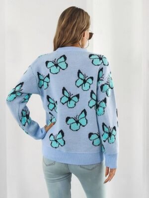 Fashion Cute Graphic Print Crew Neck Long Sleeve Regular Knit Top - Image 2