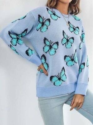 Fashion Cute Graphic Print Crew Neck Long Sleeve Regular Knit Top - Image 3