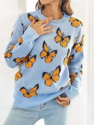 Fashion Cute Graphic Print Crew Neck Long Sleeve Regular Knit Top - Image 5