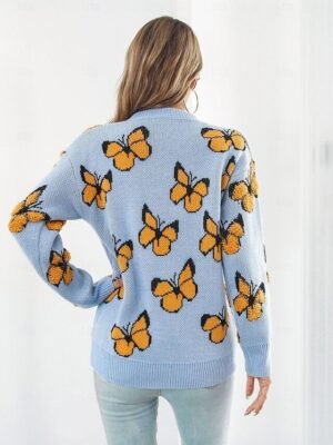 Fashion Cute Graphic Print Crew Neck Long Sleeve Regular Knit Top - Image 7