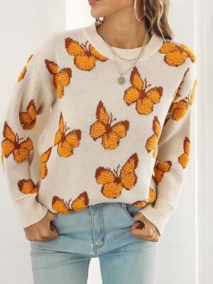 Fashion Cute Graphic Print Crew Neck Long Sleeve Regular Knit Top - Image 8