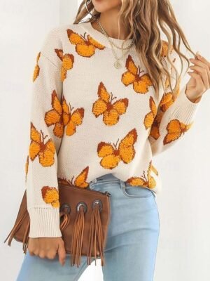 Fashion Cute Graphic Print Crew Neck Long Sleeve Regular Knit Top - Image 9