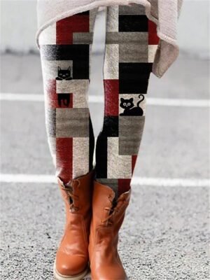 Fashion Designer Mid Waist Cat Dandelion Print Full Length Tights - Image 1