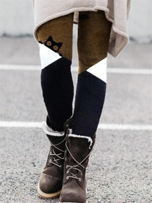 Fashion Designer Mid Waist Cat Dandelion Print Full Length Tights - Image 4