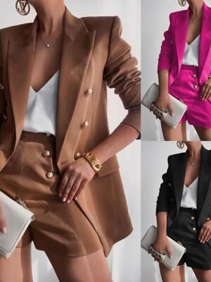 Fashion Double Breasted Long Sleeve Shorts Blazer Suit - Image 2