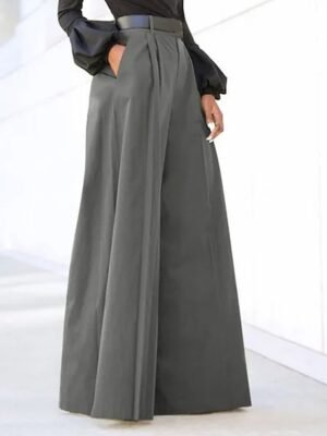 Fashion Full Length Bell Bottom Wide Leg Work Pants - Image 3