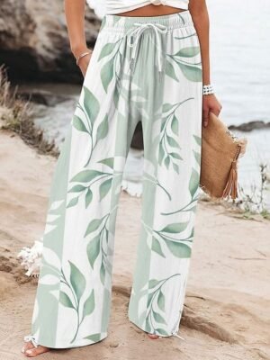 Fashion Full Length Floral High Waist Wide Leg Chinos - Image 2