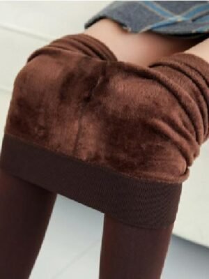 Fashion Full Length Solid Colour Tummy Control Fleece Leggings - Image 3