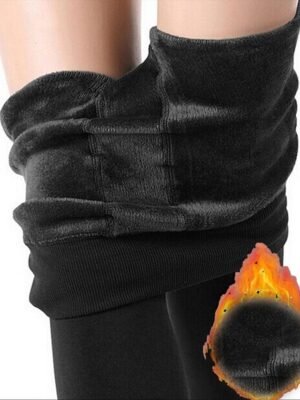 Fashion Full Length Solid Colour Tummy Control Fleece Leggings - Image 4