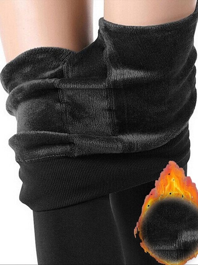 Fashion Full Length Solid Colour Tummy Control Fleece Leggings - Image 4