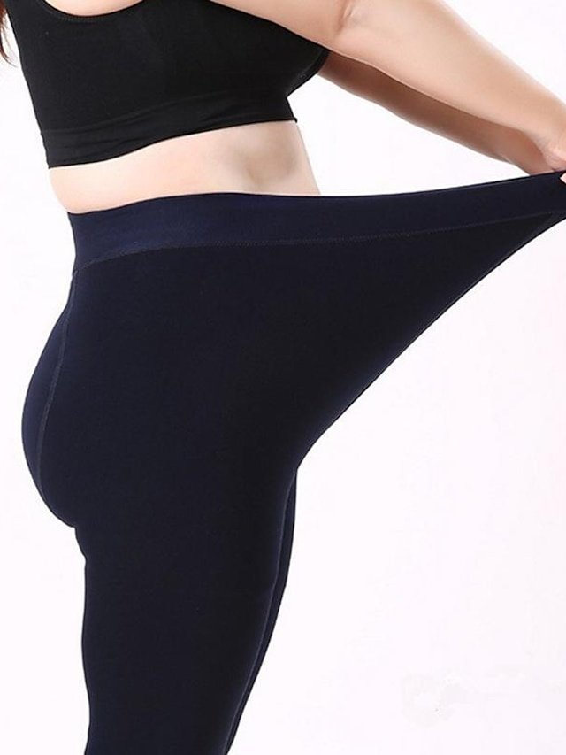 Fashion Full Length Solid Colour Tummy Control Fleece Leggings - Image 6