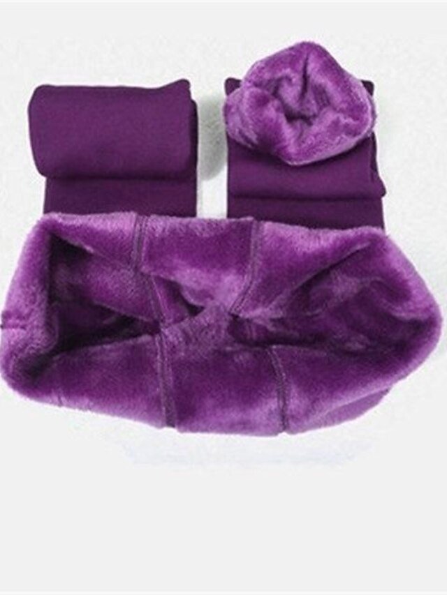 Fashion Full Length Solid Colour Tummy Control Fleece Leggings - Image 9