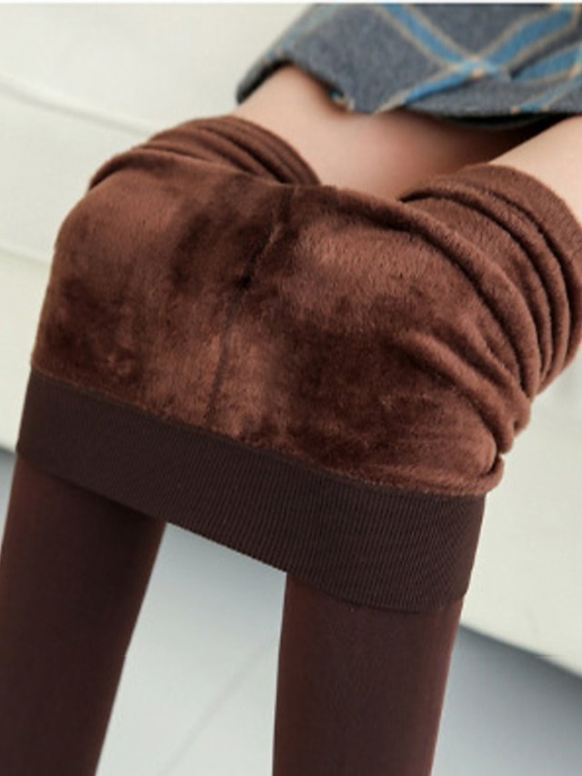 Fashion Full Length Solid Tummy Control Fleece Leggings - Image 1