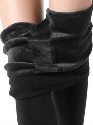 Fashion Full Length Solid Tummy Control Fleece Leggings - Image 3