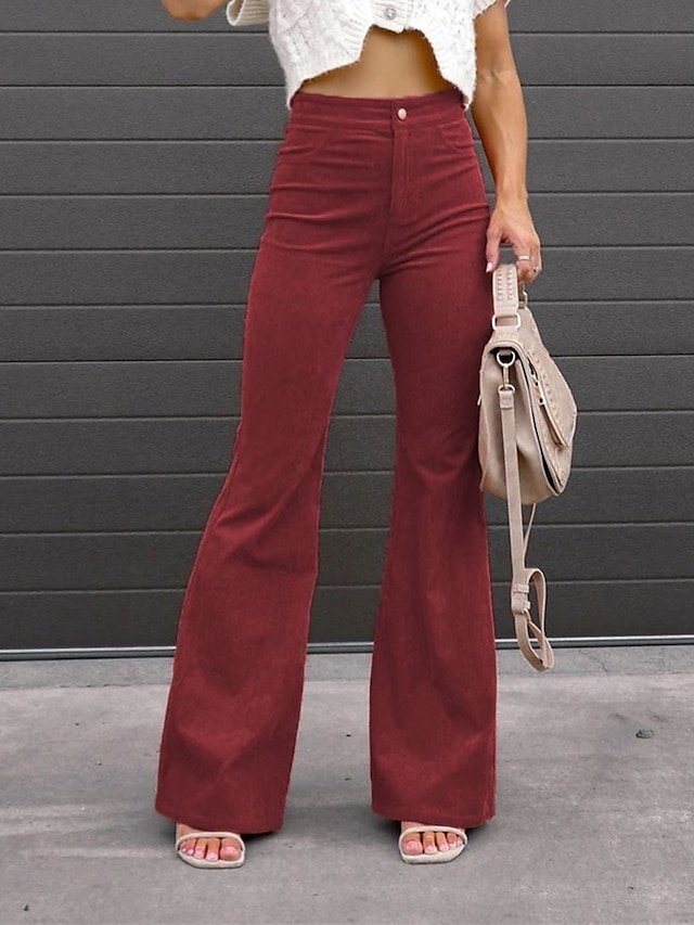 Fashion High Waist Corduroy Full Length Bell Bottom Trousers - Image 1