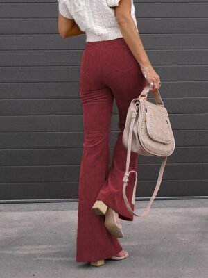 Fashion High Waist Corduroy Full Length Bell Bottom Trousers - Image 2