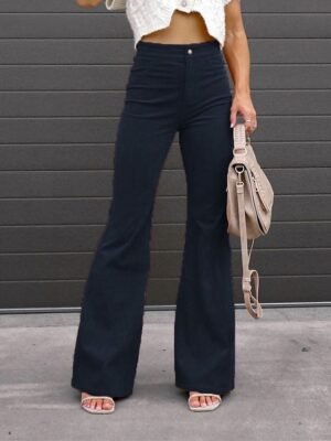 Fashion High Waist Corduroy Full Length Bell Bottom Trousers - Image 5