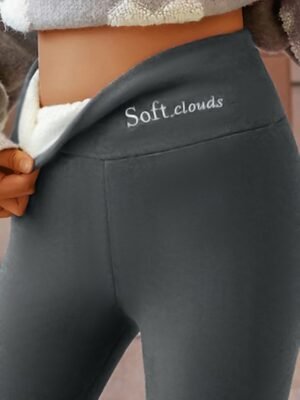 Fashion High Waist Letter Patchwork Full Length Fleece Leggings - Image 2