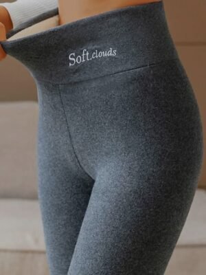 Fashion High Waist Letter Patchwork Full Length Fleece Leggings - Image 4