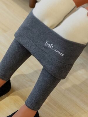 Fashion High Waist Letter Patchwork Full Length Fleece Leggings - Image 5