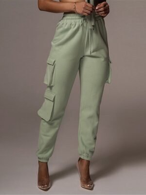 Fashion High Waist Micro-elastic Full Length Cargo Trousers - Image 16