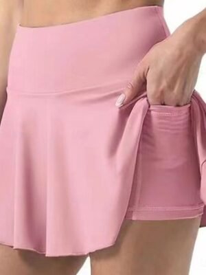 Fashion High Waist Plain Elastic Skort - Image 7