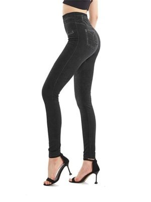 Fashion High Waist Plain Elastic Waist Full Length Jeggings - Image 10
