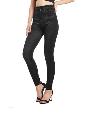 Fashion High Waist Plain Elastic Waist Full Length Jeggings - Image 11