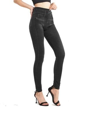 Fashion High Waist Plain Elastic Waist Full Length Jeggings - Image 12