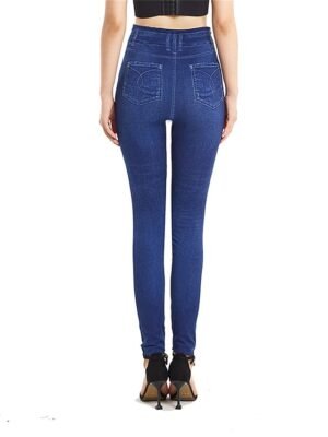 Fashion High Waist Plain Elastic Waist Full Length Jeggings - Image 7