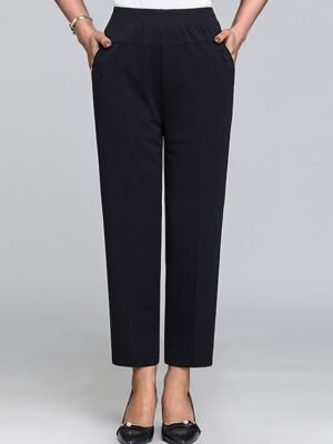 Fashion High Waist Solid Colour Button Ankle-Length Comfort Trousers - Image 1