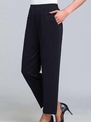 Fashion High Waist Solid Colour Button Ankle-Length Comfort Trousers - Image 2