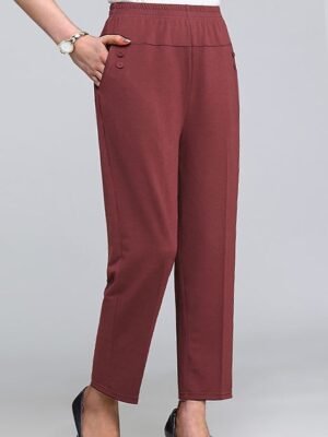 Fashion High Waist Solid Colour Button Ankle-Length Comfort Trousers - Image 4