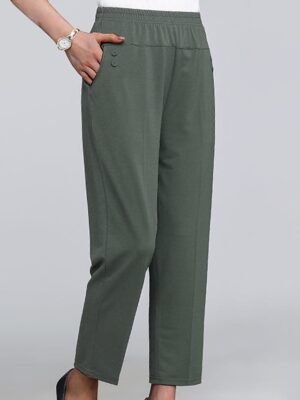 Fashion High Waist Solid Colour Button Ankle-Length Comfort Trousers - Image 6