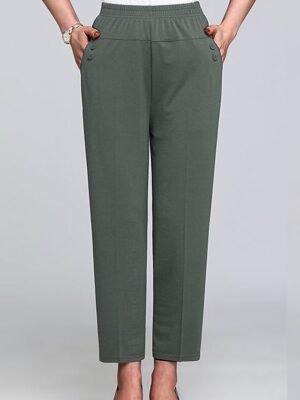 Fashion High Waist Solid Colour Button Ankle-Length Comfort Trousers - Image 7