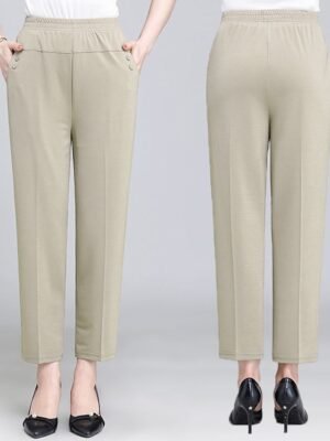 Fashion High Waist Solid Colour Button Ankle-Length Comfort Trousers - Image 8