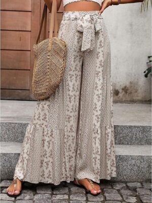 Fashion High Waist Solid Colour Full Length Trousers - Image 1