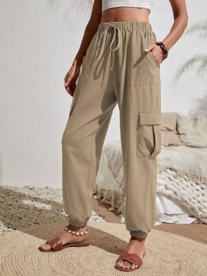 Fashion High Waist Solid Full Length Harem Trousers - Image 1