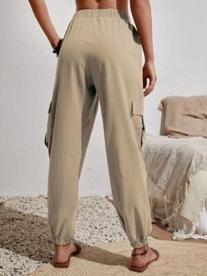 Fashion High Waist Solid Full Length Harem Trousers - Image 3