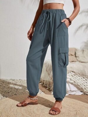 Fashion High Waist Solid Full Length Harem Trousers - Image 4